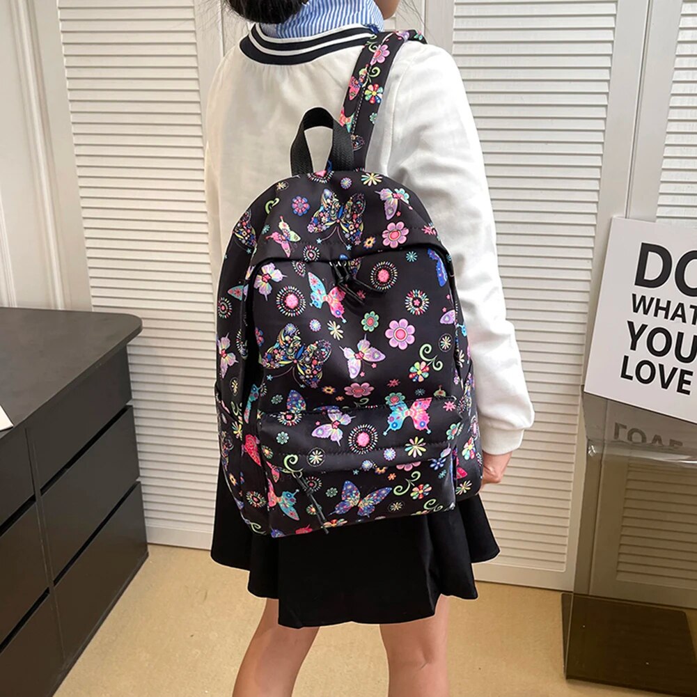 School for Girls Teens Women Laptop Knapsack Cute Butterfly Floral Backpack Nylon Large Student Book Bags 2023_voghion.com