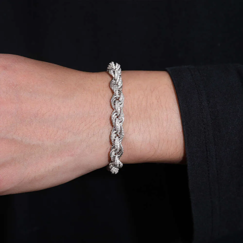 8mm Tamamen Buzlu Halat Kolye Yaylı Toka Bağlantı Zincir Bileklik Sterling Gümüş ve VVS Moissanite_voghion.com