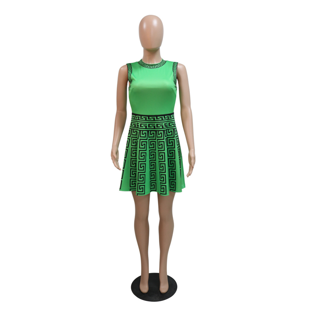 Women's Clothing Fashion crew neck sleeveless pleated dress woman_mkmklike.com