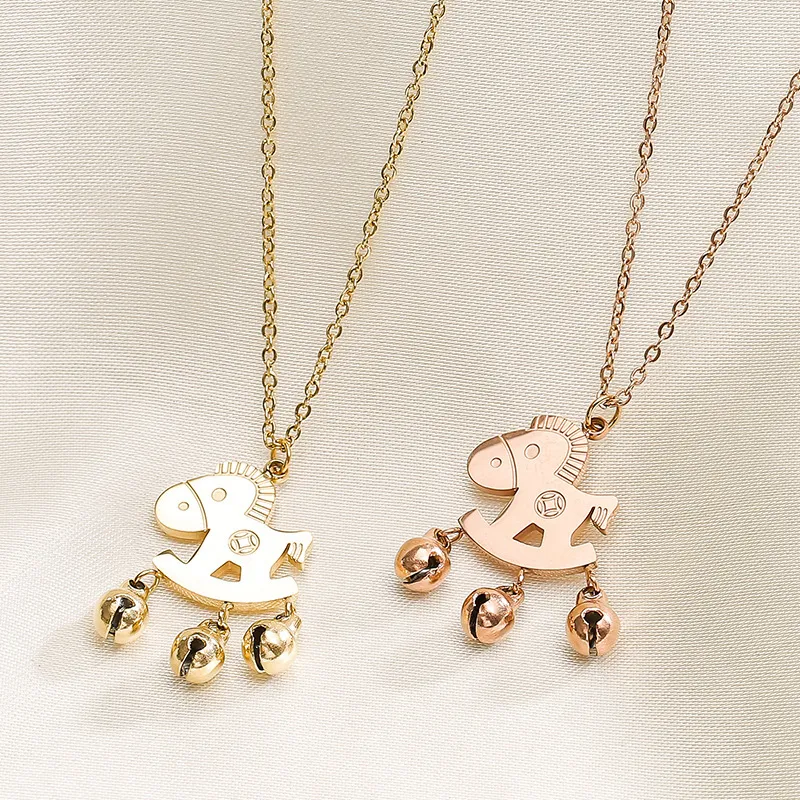 Pendentif collier cheval cloche minimaliste en acier inoxydable_voghion.com