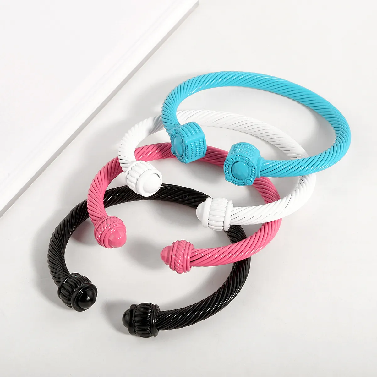 Colorful Enamel Cable Wire Bangle Bracelet For Women Designer Style_voghion.com