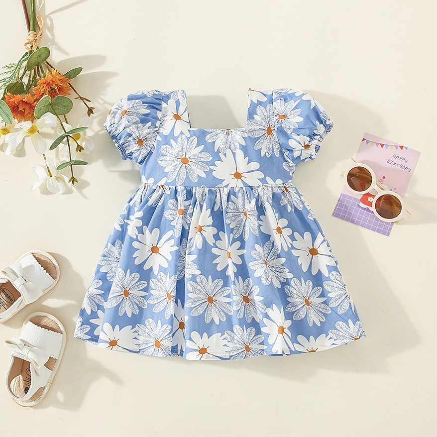 Flower Baby Girl Dress Summer Cotton Princess Dress with Big Bow_voghion.com