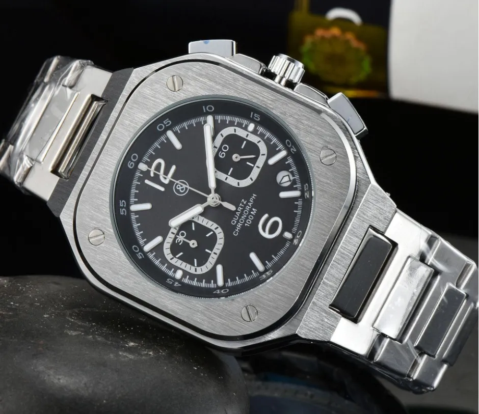 Wristwatches BR Model Sport Quartz Bell Luxury Multifunction Watch Business Full Stainless Steel Man Ross Square Wristwatch 003_voghion.com
