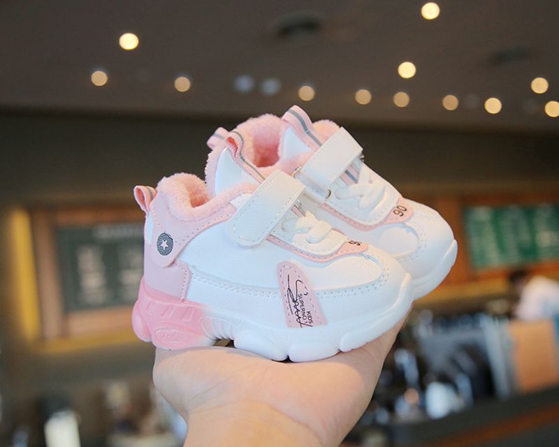 Ausverkauf Kinder Baumwolle 2024 Winter Jungen und Mädchen Sneaker Fleece-ed Warm Kleinkind Baby Weiß Schuhe_voghion.com