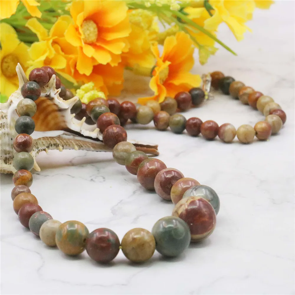 Chaînes 6-14mm Multicolore Picasso Pierre Perles Rondes Collier Bijoux De Mode Cadeaux Pour Fille Femmes Naturel 18 pouces_voghion.com