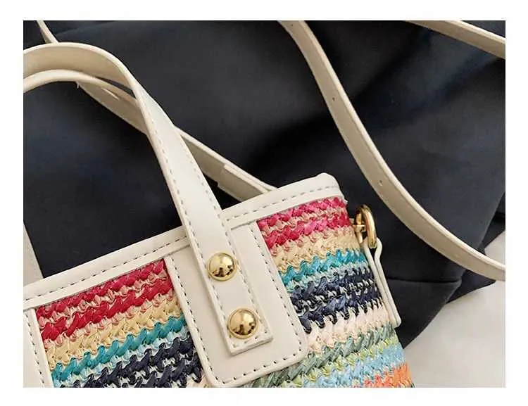 Borsa a secchiello intrecciata alla moda da donna, estiva, carina, piccola, con toppa in PU, con manico, a tracolla, design alla moda, per pendolari e viaggiatori_voghion.com