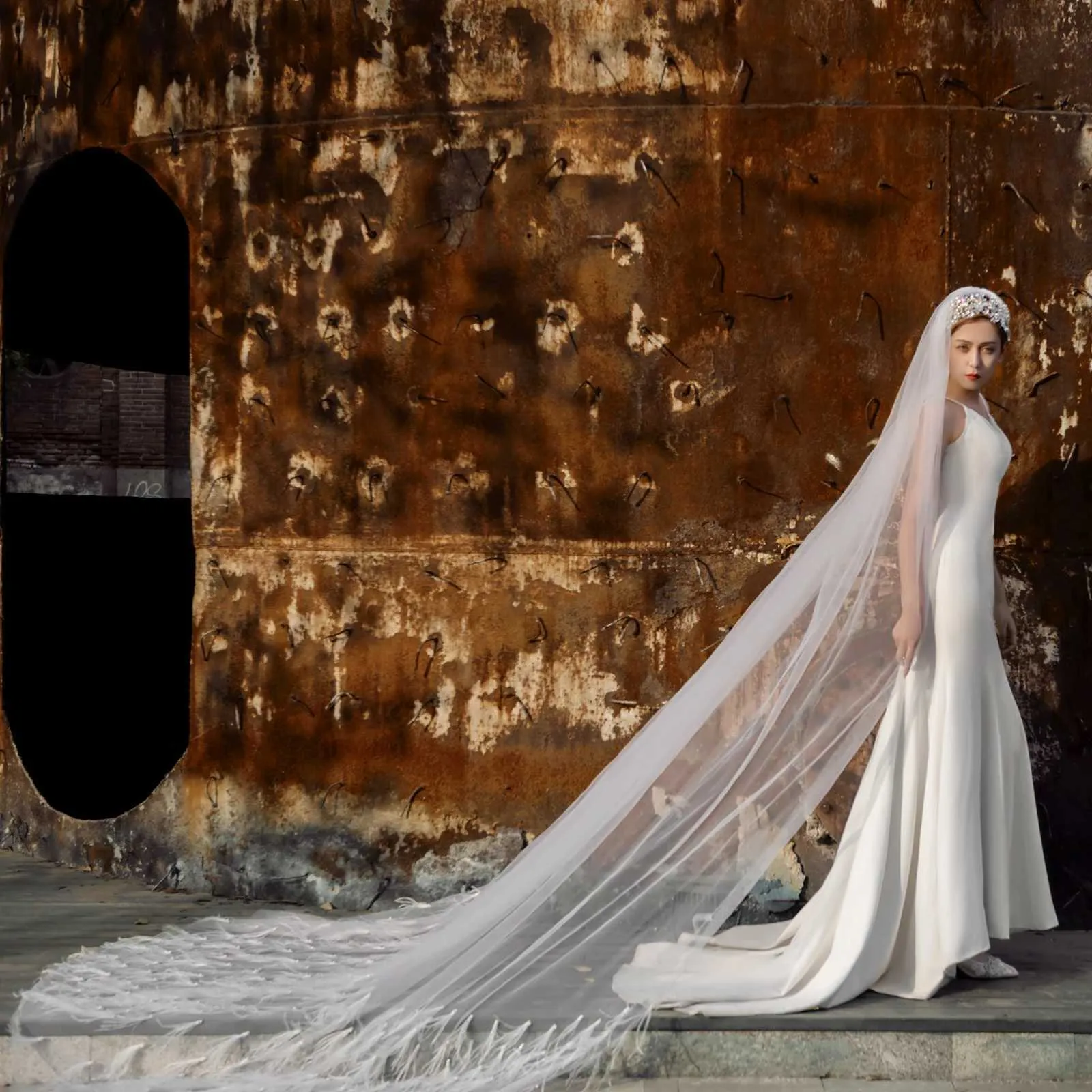 Gioielli V22, 1 strato di piume, perline, cattedrale, matrimonio, con pettine, accessori per capelli da sposa, velo di seta Medine_voghion.com
