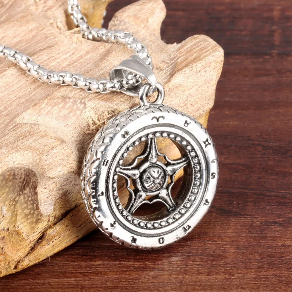 Ogrlice s privjeskom od čelika, boje Sier i crnih rimskih brojeva, s trkaćim gumama, automobilskim gumama, titanijem i nehrđajućim čelikom za muškarce_voghion.com