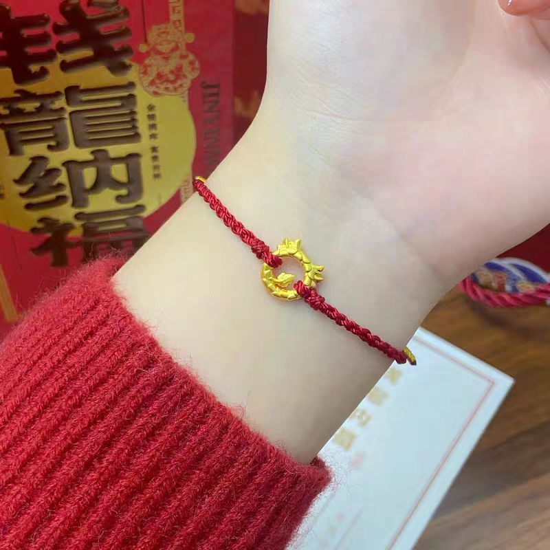 Bracciale di Capodanno da uomo e da donna con fibbia di sicurezza a forma di drago, in oro con anno zodiacale e corda rossa_voghion.com