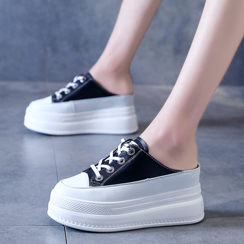 Baotou Demi-pantoufles pour femmes 2021 Nouvelles pantoufles d'été ins Chaussures paresseuses Sandales rehaussées à semelles épaisses