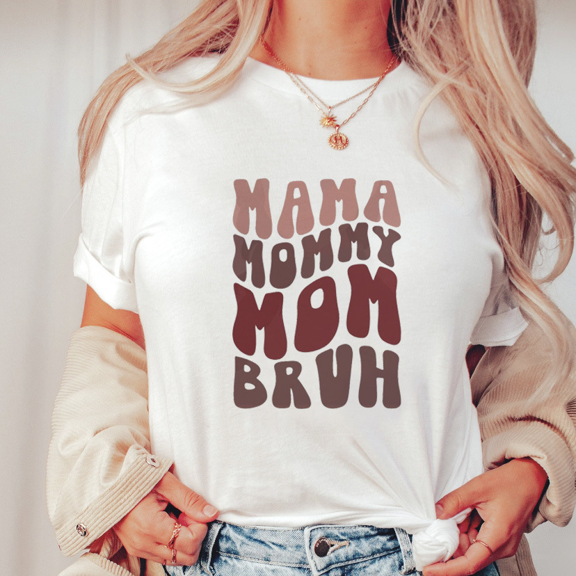 Women's trend mama Mother's Day pattern print round neck short-sleeved T-shirt women's top_voghion.com