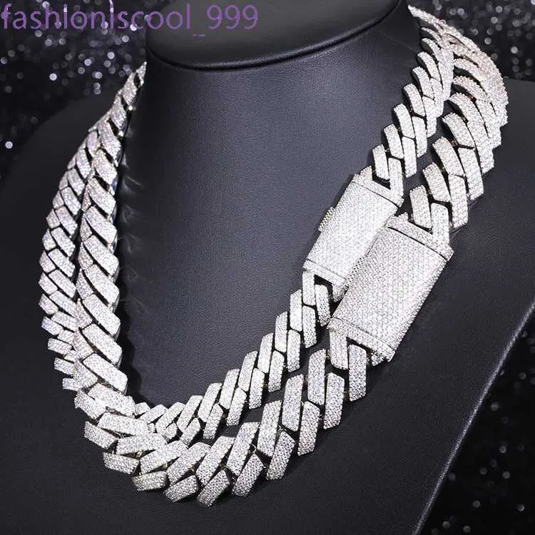 Heavy Sier 15mm 20mm 3rivinen kuubalainen ketjukaulakoru valkokullattu Moissanite Diamond Link_voghion.com
