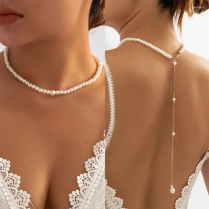 Chains Efily Elegant Pearl Back Drop Necklace Long Bridal Chain Jewelry Sier Color Wedding Backdrop For Backless Dress_voghion.com