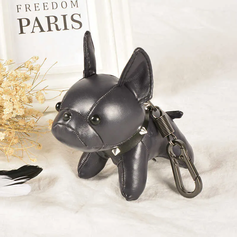 Portachiavi punk bulldog francese PU pelle cane moda donna borsa ciondolo ciondolo auto portachiavi Y241121_voghion.com
