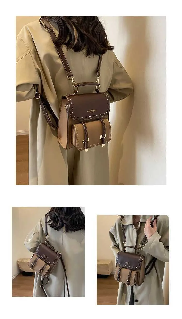 Vintage Farbblock Rucksack Und Umhängetasche Für Damen_voghion.com