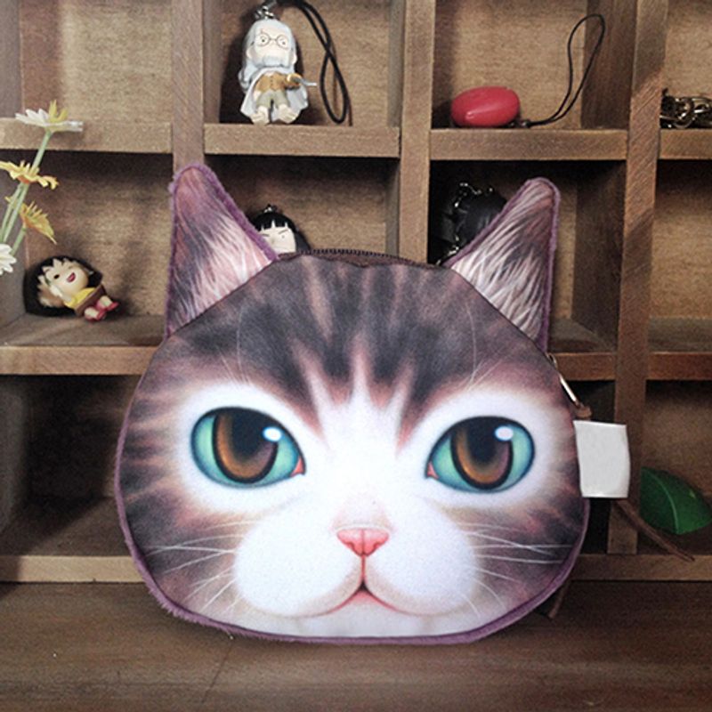 Lihao Zabawny Kot Twarz Głowa Odcisk Mini Portfel Portfel Torebka Na Monety Zamek Błyskawiczny Prezent Dla Dzieci-Biały_voghion.com