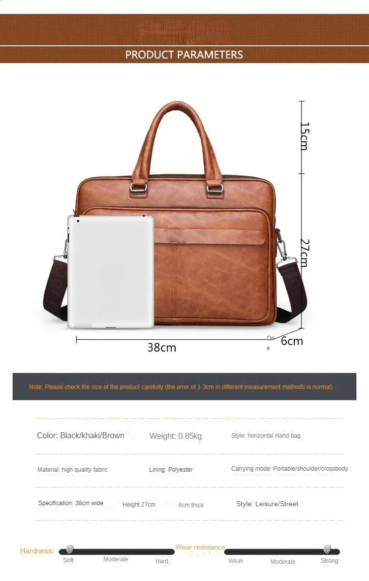 Sac à bandoulière en cuir PU grande capacité, portable, décontracté et étanche, pour hommes, porte-documents, sac pour ordinateur portable 240813_voghion.com