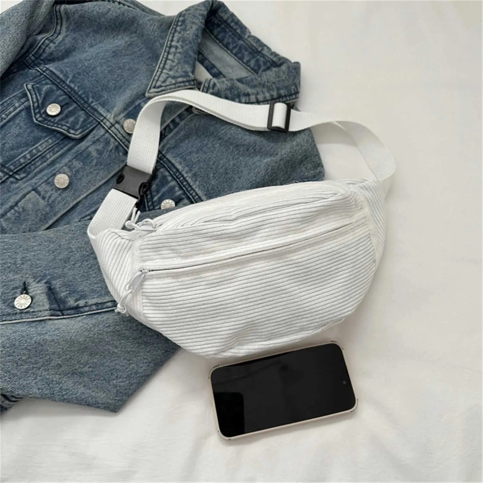 Borsa a tracolla a tracolla per studente in tela in vita da donna in velluto a coste 2024 Marsupio moda telefono Banana marsupio femminile_voghion.com