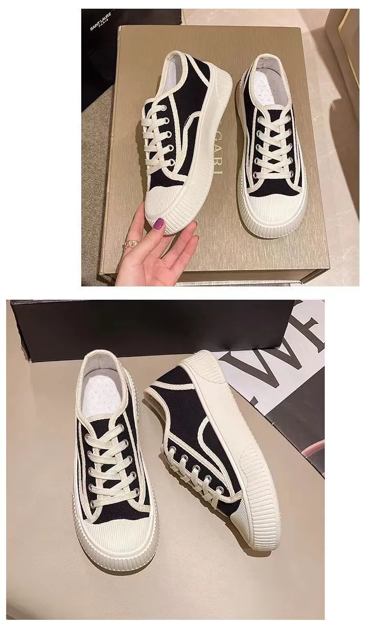 Suola spessa, testa rotonda, tela, motivo a quadri, traspirante, alla moda, casual, confortevole, antiscivolo, resistente all'usura._voghion.com