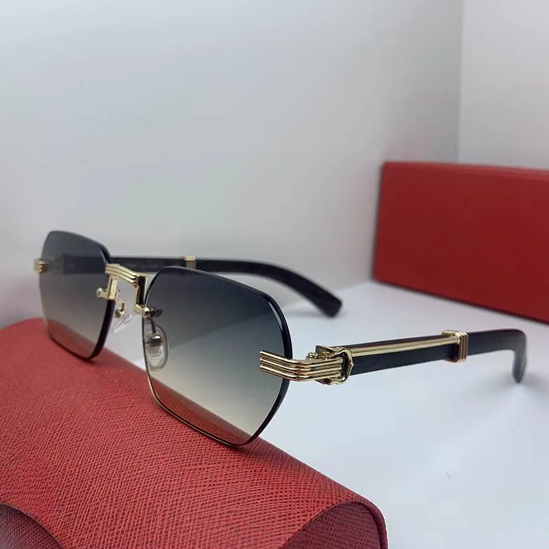 Designer Sunglasses For Men Rectangular Metal Rimless Gold Frame_voghion.com