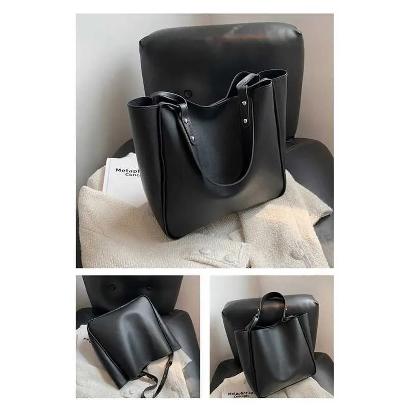Bucket Shoulder Bag For Women Large Capacity Solid Colour Handbag_voghion.com