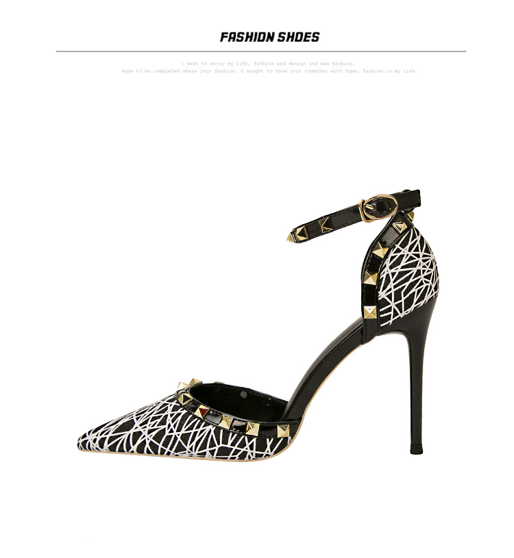 9288-20 Sexy Abnehmen Stiletto Nachtclub Damen Schuhe High Heels Flach Spitzschuh Hohl Niet Strap Sandalen_voghion.com