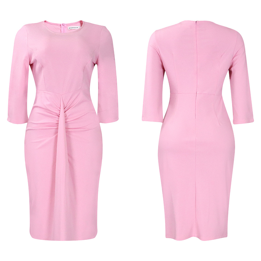 Abito da donna con maniche a cinque quarti, temperamento alla moda, borsa slim fit, natica, abito taglie forti_voghion.com