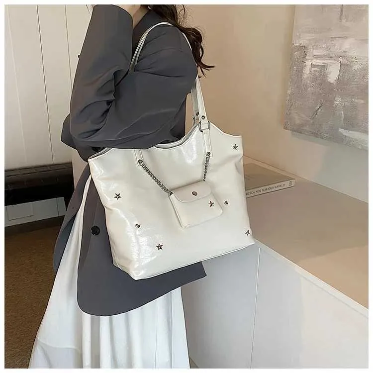 Sacs à bandoulière en cuir PU solide pour femmes, sacs de loisirs de grande capacité pour les déplacements féminins, sacs sous les bras avec étoiles et appliques, poignée_voghion.com