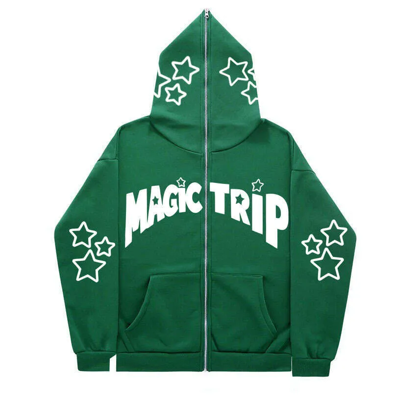 Felpa con cappuccio a forma di stella con lettera a faccia intera, cerniera nella parte superiore, giacca alla moda, abbigliamento maschile personalizzato_voghion.com