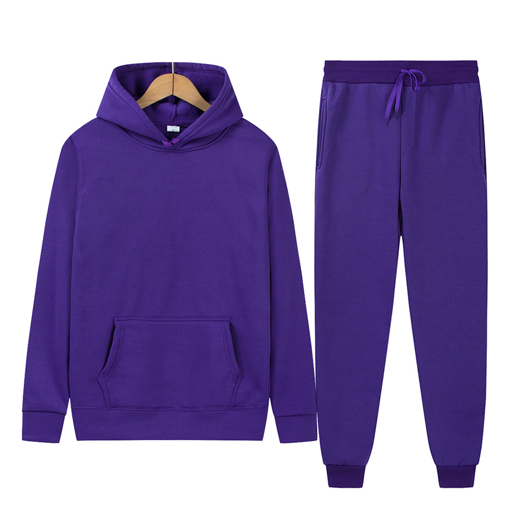 Sports Clothing Men's And Women's Sports Sweatshirt Set Solid Color Light Plate Fleece Hoodie + Trousers_voghion.com