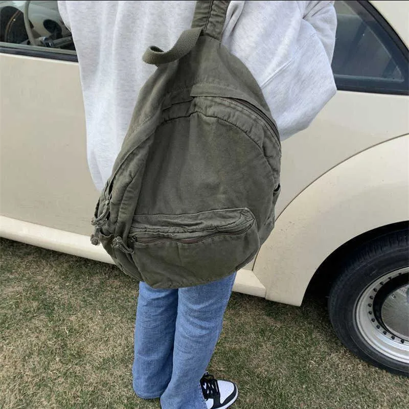 Vintage platneni ruksak za žene s patentnim zatvaračem, ležeran, srednjeg kapaciteta, u preppy stilu, ženski, Ba241031_voghion.com