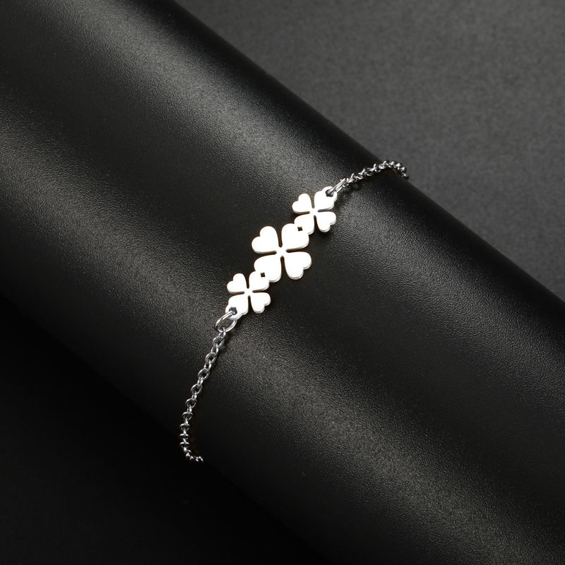 Four Leaf Clover Charm Bracelet Stainless Steel Polished Jewelry_voghion.com