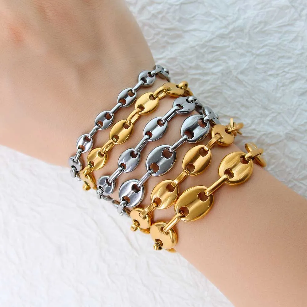 Collar de cadena con eslabones grano de café chapado en oro mujer_voghion.com
