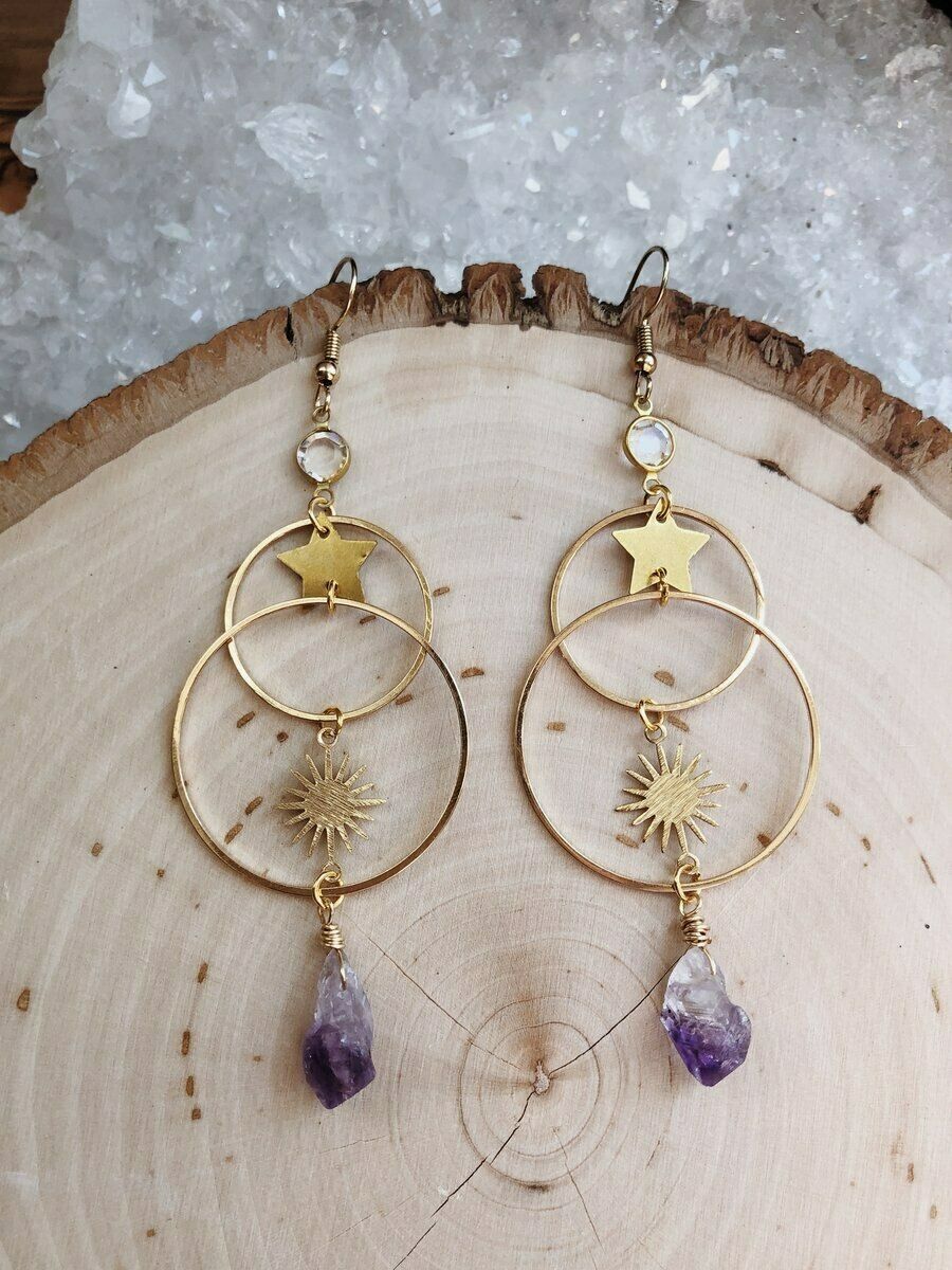 Earrings sun star amethyst pendant earrings bohemian style_voghion.com