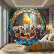 8" Boho Elefanten-Sonnenfänger - Acryl im Buntglas-Stil. Perfekte Dekoration für Zuhause oder das Büro. Kein Strom nötig. Tolles Geburtstagsgeschenk._voghion.com