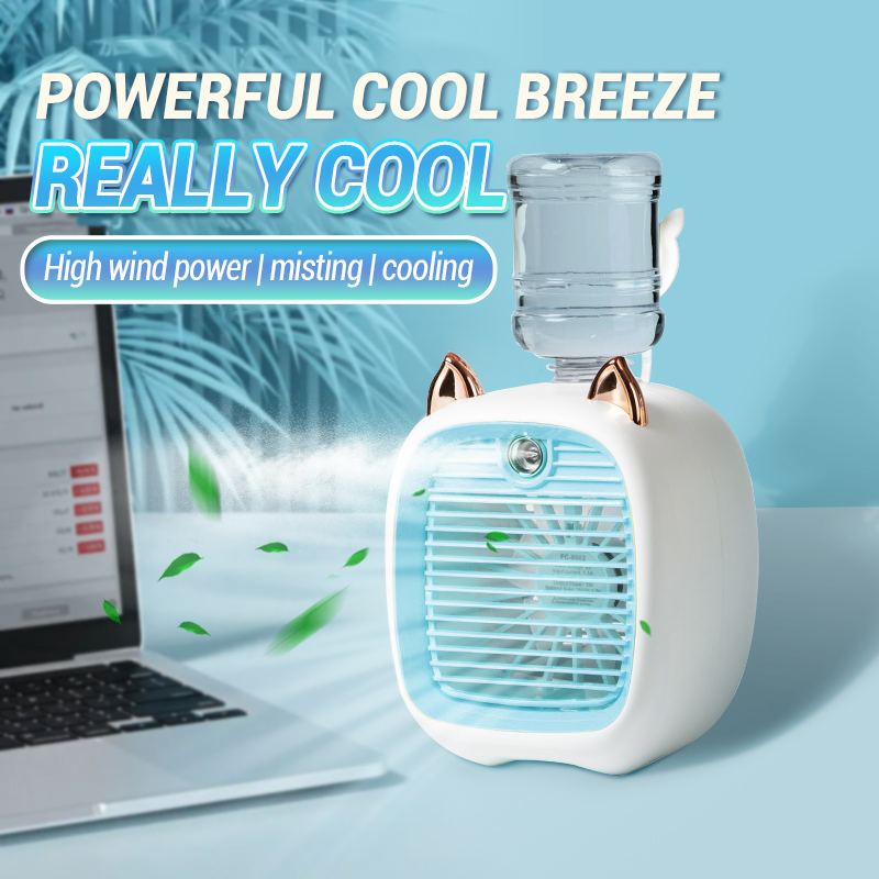 Condizionatore d'aria portatile USB Mini ventilatore di raffreddamento dell'aria Ventilatore di raffreddamento ad acqua con 3 velocità 2 modalità Umidificatore a spruzzo Purificatore per auto Casa_voghion.com