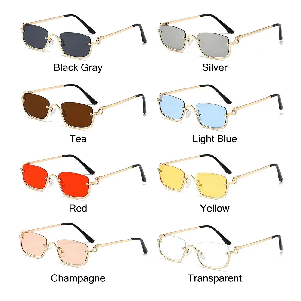 Lunettes de soleil en métal pour femmes, style rétro, hip-hop, vintage, petites, carrées, demi-montures, pour femmes et hommes_voghion.com