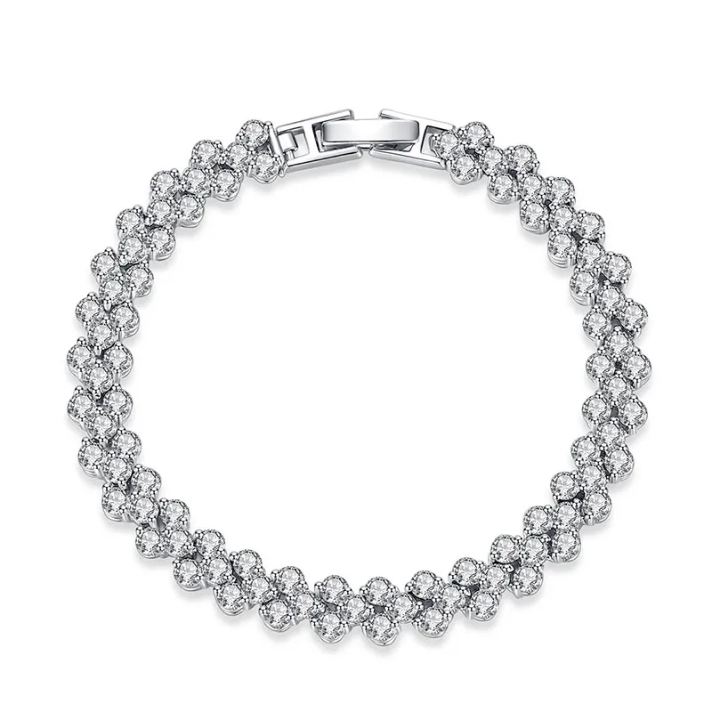 Bracciale 3A Austria con chiodo, cristallo brillante, tennis, autentico argento sterling, ciondolo con zircone, romano K, cuore d'amore_voghion.com