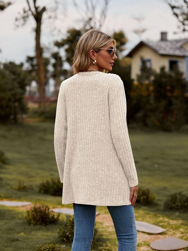 Neue kleidung gebürstet pit streifen einfarbig langarm frauen strickjacke jacke_voghion.com