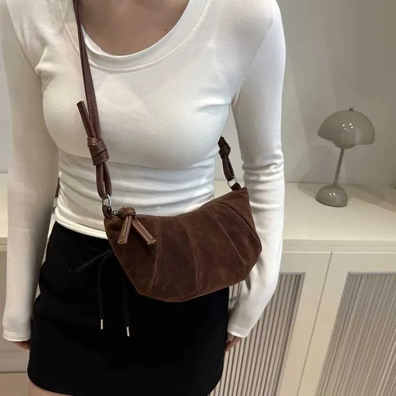 Elegant Suede Half Moon Shoulder Bag Versatile Retro Crossbody Bag_voghion.com