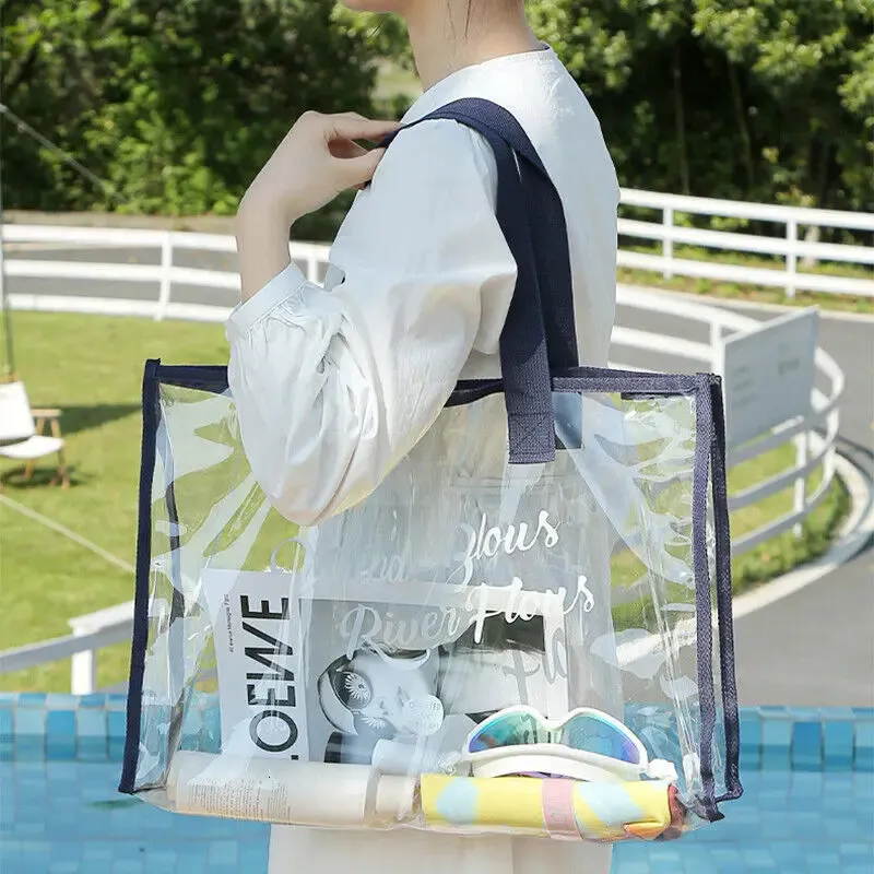 Clear Pvc Beach Bag Versatile Women Tote Shoulder Bag Waterproof_voghion.com