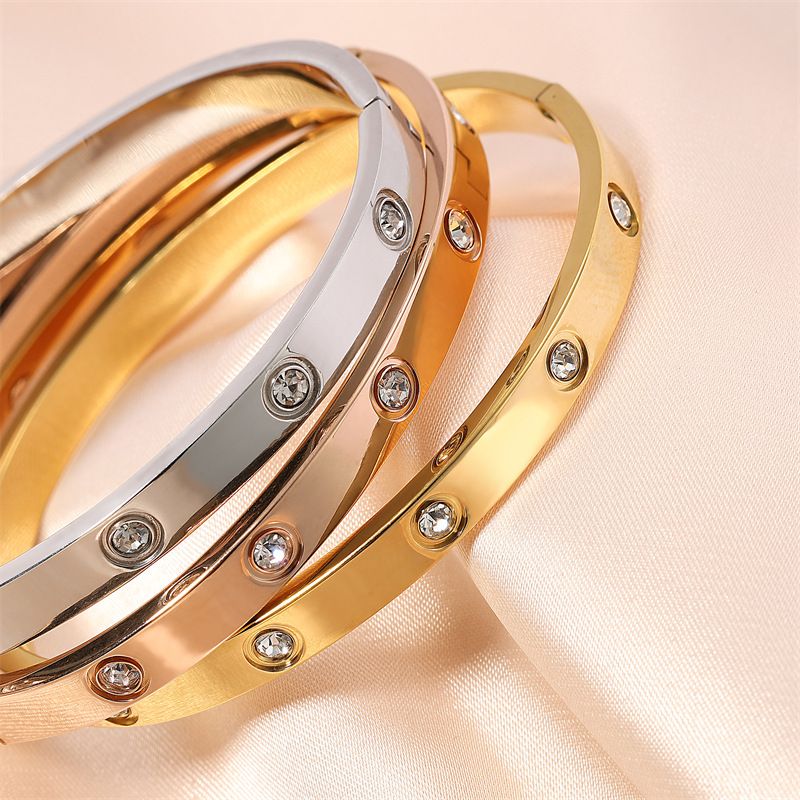 Casual Simple Style Streetwear Geometric 304 Stainless Steel Zircon Bangle In Bulk_voghion.com