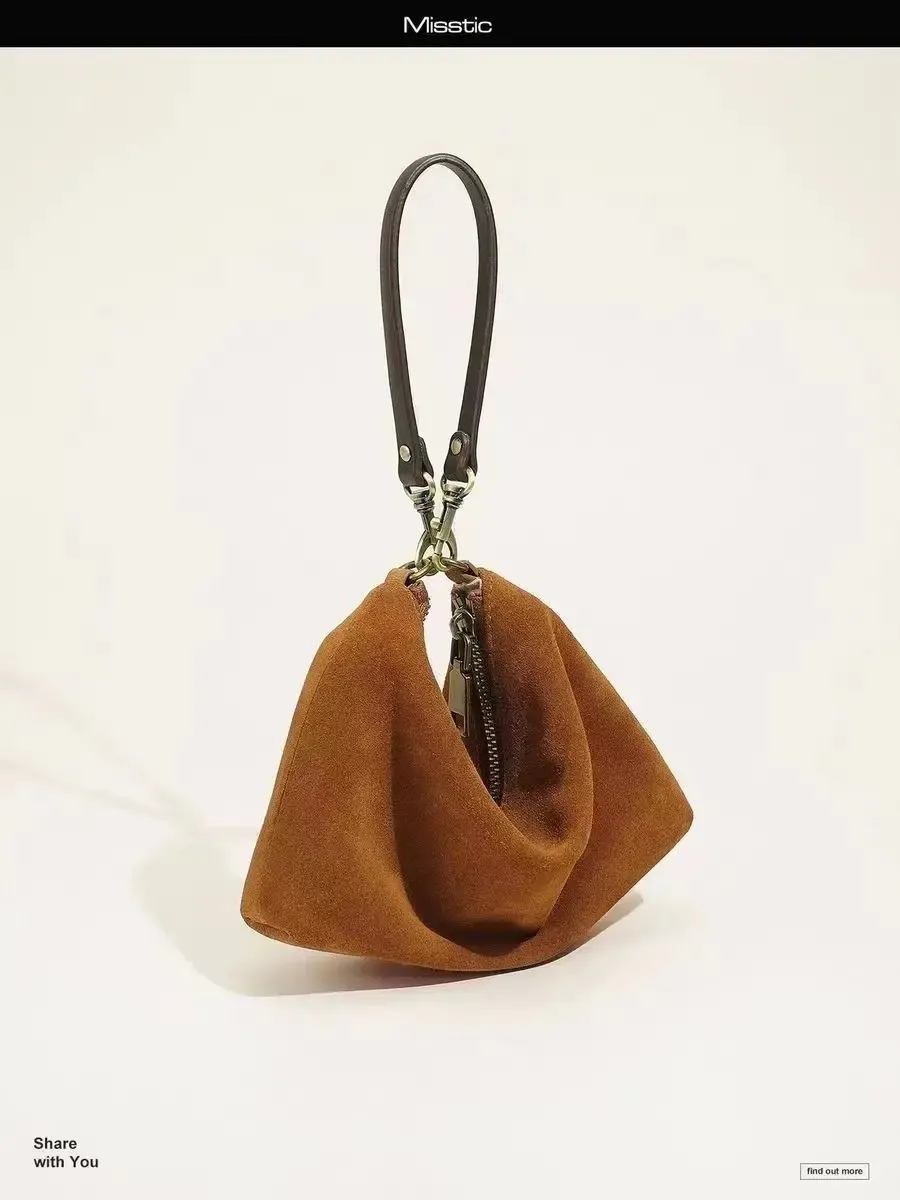 Borsa a tracolla retrò da donna in pelle scamosciata, piccola, leggera, hobo, tendenza invernale 240912_voghion.com