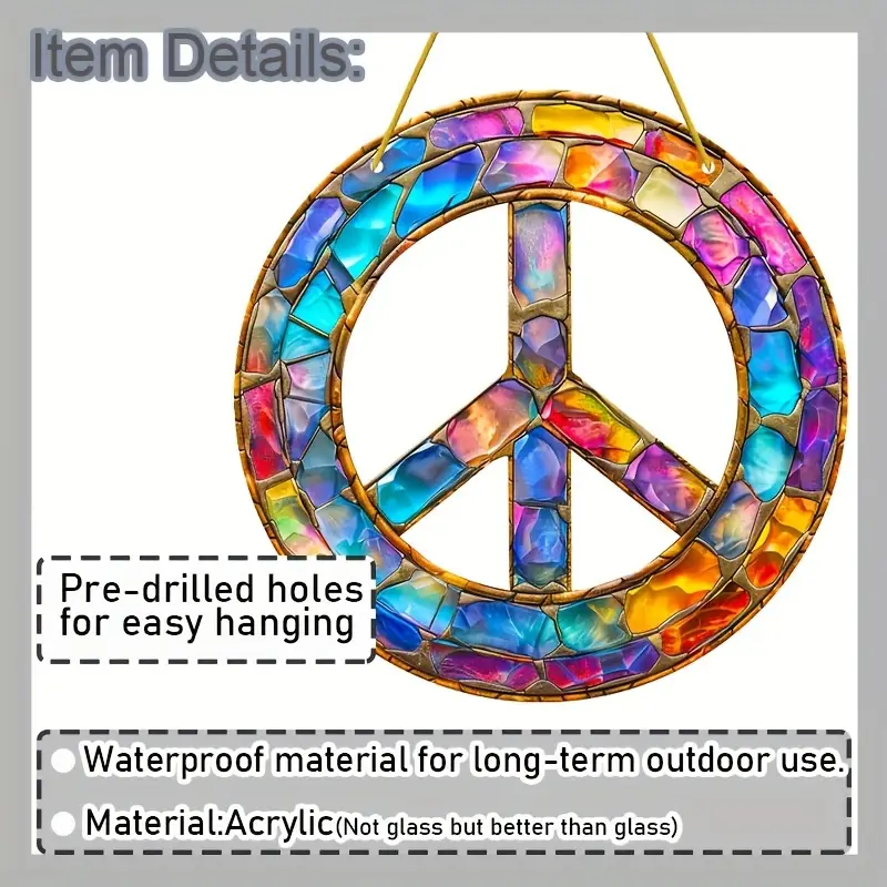 8x8 colių „Bohemian Peace Suncatcher“ – ryškus akrilinis sienų dekoras vidaus ir lauko dekorui – įkvepianti šventinė dovana_voghion.com
