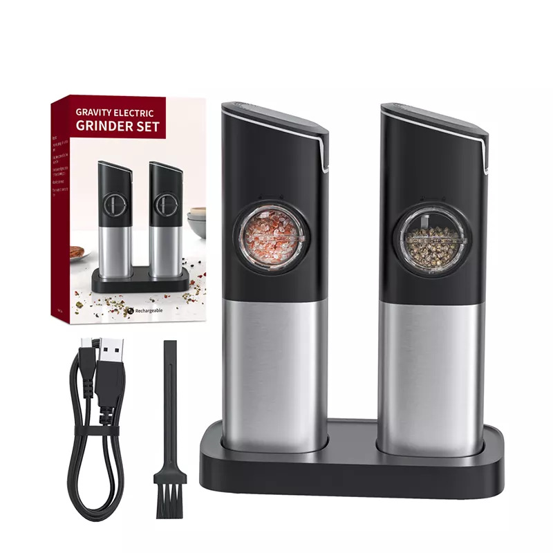 Elektrische Salz- und Pfeffermühle mit Schwerkraftinduktion, einstellbare Rauheit, Gewürzmühle für Zuhause, mit wiederaufladbarer USB-Basis_voghion.com