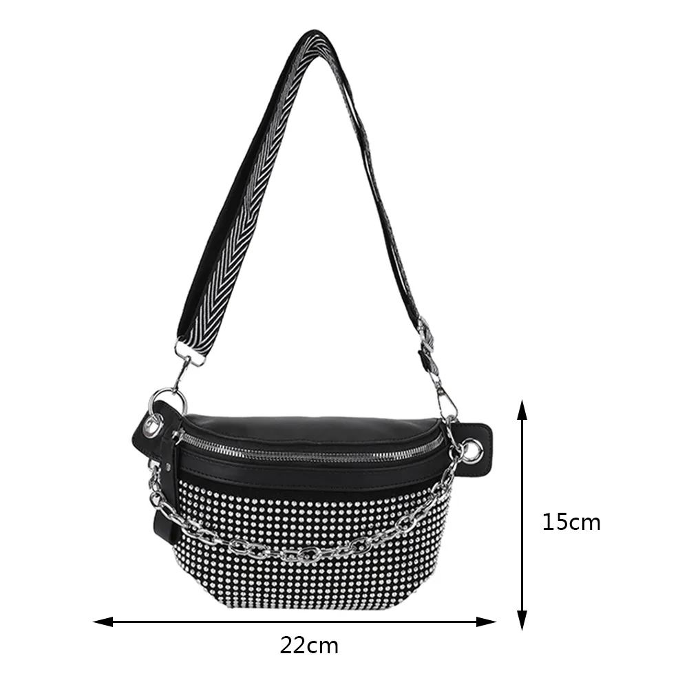 Rhinestone Ladies Handbags Fashion Chain Female Sling Waist Pack Casual Adjustable Strap Portable Elegant For Weekend_voghion.com