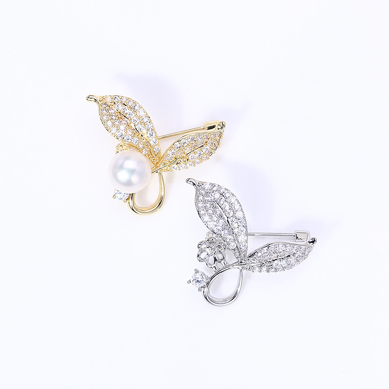 DIY accsori: Pearl neckline, leaf brooch, copper plated genuine gold anti glare accsori, empty support_voghion.com