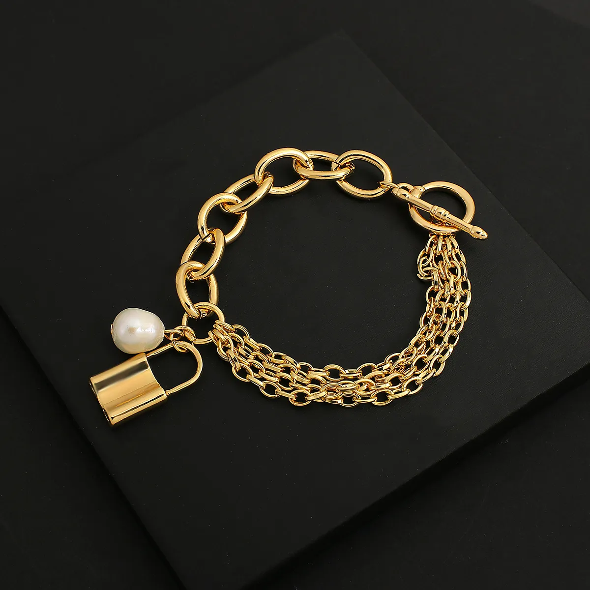 Brățări Flashbuy de culoare aurie, elegante, din metal, gros, lanț gros cu perle, pandantiv, bijuterii de modă, Pulseira_voghion.com