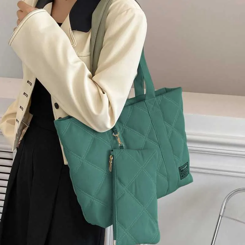 Damen Handtasche Herbst/Winter Mode Rhombus Space Cotton Anzug Schultertasche Große Kapazität Einfarbig All-Match_voghion.com