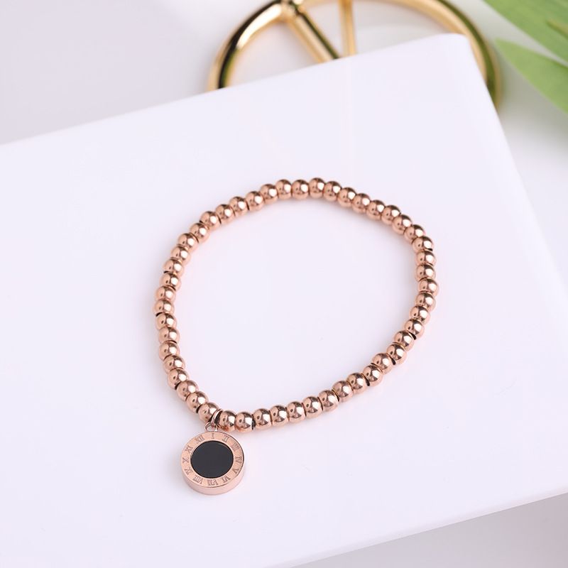 Bracciale elastico in acciaio al titanio con numeri romani, bianco e nero, in oro rosa, accessori creativi per donna_voghion.com